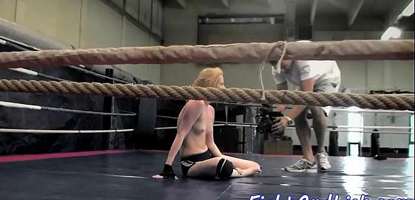  Athletic lesbos wrestling in the boxing ring